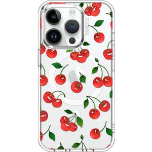 MOSNOVO Case for iPhone 14 Pro, [Compatible with Magsafe] [Buffertech 6.6ft Military-Grade Drop Protection] [Anti Peel Off Tech] Clear Phone Case Design - Cute Cherry