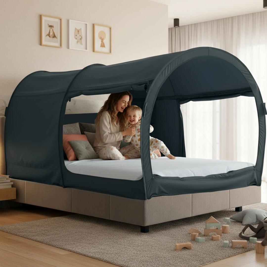 LEEDOR Bed Tent Dream Tent Bed Canopy Shelter Cabin Sleeping Tent Indoor Pop Up Privacy Warm Breathable Mosquito Mesh Twin/Full/Queen for Kids and Adult (Mattress Not Included), PitchBlack, 54"W x 75"L (Pack of 1) 