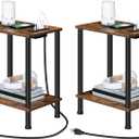 HOOBRO Side Table with Charging Station, Set of 2 End Tables with USB Port and Outlets, Nightstand with 2-Layer Storage Shelves for Small Spaces, Living Room, Bedroom, Rustic Brown BF09UBZP201, 15"l X 11"w X 21.7"h