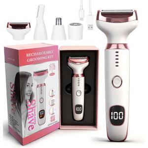 Wet & Dry Electric Razor for Women Men,4 in 1 Rechargeable Led Display Electric Shaver and Facial Hair Remover,Painless Ladies Body Razors for Nose Face Body Leg Bikini Arm Hair (White)