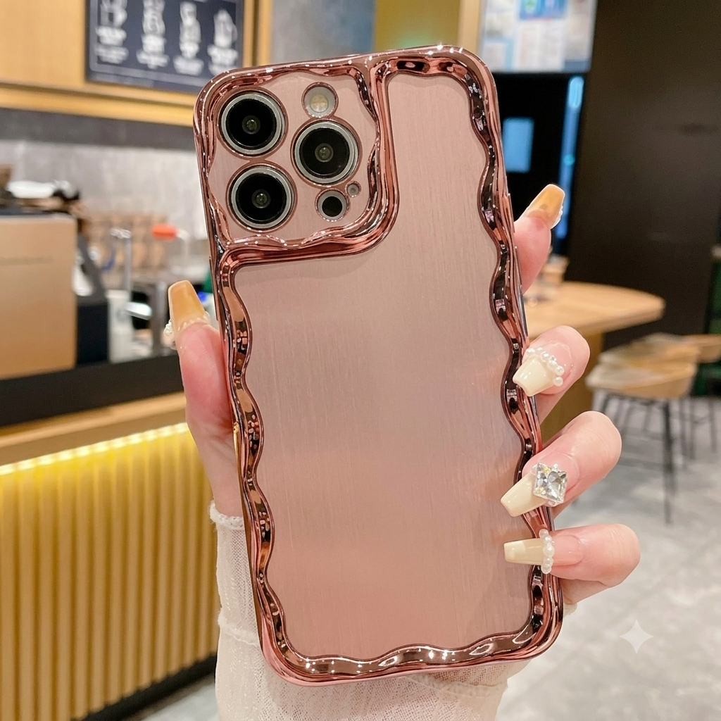for iPhone 14 Pro Case Electroplate Silver Wave Side for iPhone 14 Pro Soft Transparent Shockproof Cover, Rose Gold