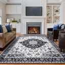 Amearea Vintage Design Area Rugs for Living Room, 6x9 Machine Washable Floral Collection Traditional Bedroom Rug, Low Pile Cute Kids Room Print Carpet, No Slip Office Kitchen Home Decor, Black