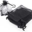 Boshen 100/200PCS Organza Gift Candy Sheer Bags Mesh Jewelry Pouches Drawstring Bulk for Wedding Party Favors Christmas (3" X 4"(100PCS), Black)