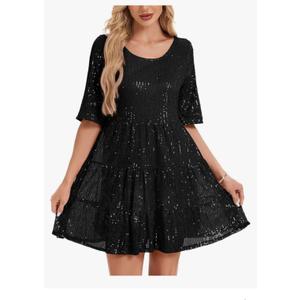 Women Sequin Dress Sexy Sparkly Glitter Minidress Pleated Night Out Party Disco Casual Tunic Cute Short Dresses, Small