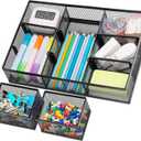 Marbrasse 3 Packs Desk Drawer Organizers, Metal Mesh Dividers Desk Drawer Organizer Tray with 9 Adjustable Compartments, Pen Organizer for Drawer Tray Box Accessories for Desktop,Kitchen, Makeup