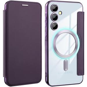 Bizzib for Samsung Galaxy A55 Case Compatible with Magsafe Slim Fit Flip Protective PU Leather Wallet Case with RFID Blocking Card Slot Build-in Len Protector for Samsung Galaxy A55,Purple Set of 2