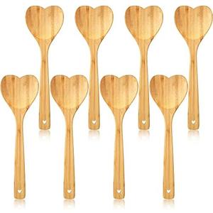 Heart Shaped Wooden Spoon 12 Inch Bamboo Kitchen Utensils Love Heart Spatula Kitchen Serving Spoons for Mixing Cooking Baking Stirring Hostess Gifts Mother's Day Wedding (8 Pcs)