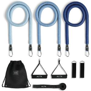 ALTA Resistance Tube Bands for Women - Full Kit Resistance Bands for Working Out with Handles, Ankle Straps, Door Anchor  Home Workout Bands for Physical Therapy, Pilates Long Exercise Bands Set (Azure)