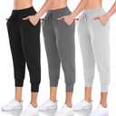 Hi Clasmix 3 Pack Capri Sweatpants Women,Womens Joggers with Pockets Athletic Leggings for Workout Yoga Running, M