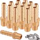 15 Pack Brass Hose Barb Fittings,1/4" Barb to 1/8" NPT Air Hose Repair Kit,1/4" Barb to 1/8" NPT Male Thread Hose Barb Adapter Connector, Barbed Air Hose Repair Fitting with 15 Pcs Hose Clamp