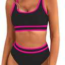BMJL Women's High Waisted Bikini Sets Sporty Two Piece Swimsuits Color Block Cheeky High Cut Bathing Suits, Small