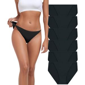 ANLIQI High Cut String Bikini Panties Stretchy Soft Modal Low Waist Underwear Ladies Hipster Panties Multi Pack (X-Large, 6*black)