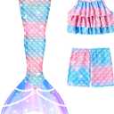 Girls Tankini Swimsuit Kids Bathing Suits Girls Kids Tankini Swimming Suit with Short Pink Fish Tail Set (10-11 Years Old)