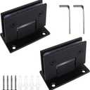 2 Pack 90 Degree Glass Shower Door Hinges, Black Shower Hinges Replacement Parts Hardware, Stainless Steel Bathroom Gate Clamp for 3/8 to 1/2Glass