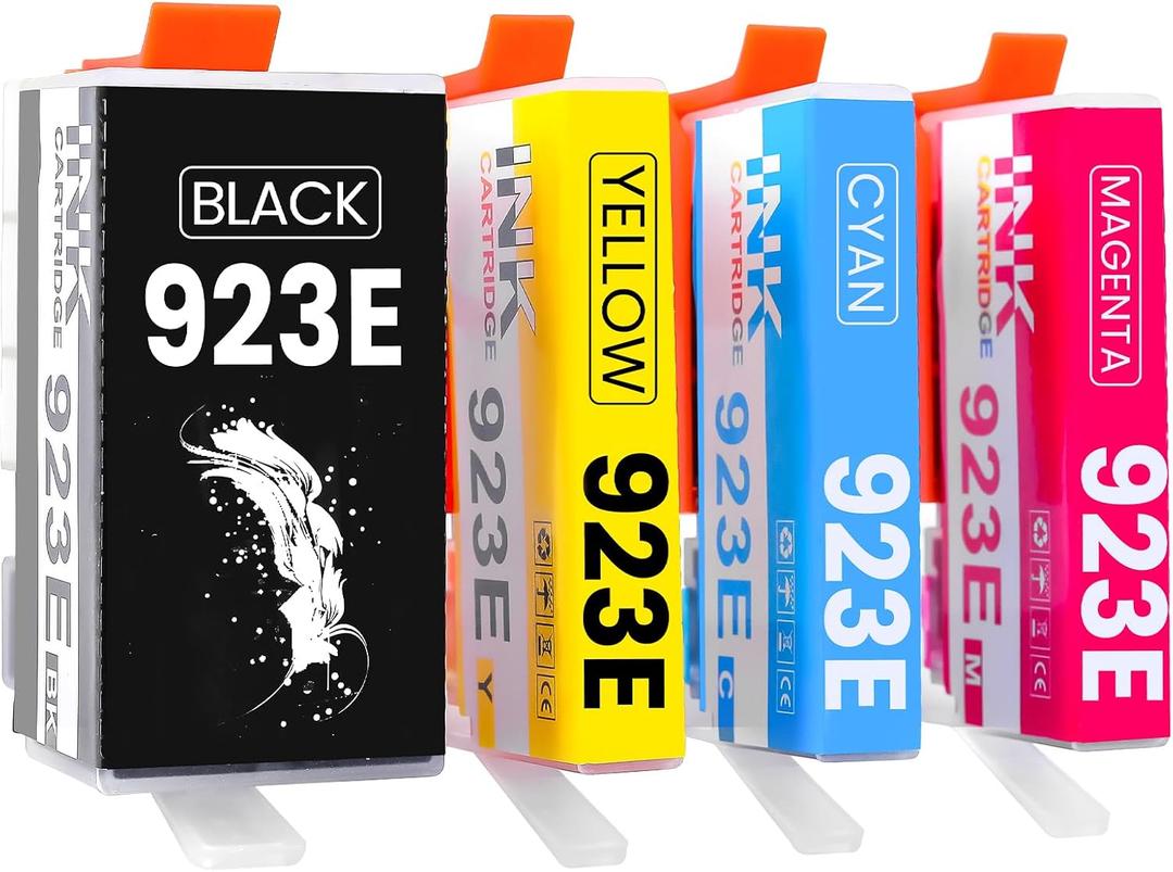 923XL 923 923e Ink Cartridges Combo Pack with Chip, Replacement for OfficeJet Pro 8120 8122 8124 8125 8130 8132 8134 8135 8138 8139 Printers, 4-Pack (Black, Cyan, Magenta, Yellow), High-Yield