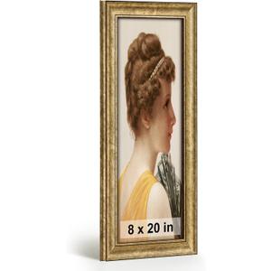 HLiWEGNS Antique Gold 8x20 Frame – Poster Frame with Aged Gold Finish – Picture Frame for 8 x 20 Artwork, Canvas Prints, Puzzles, and Wall Decor