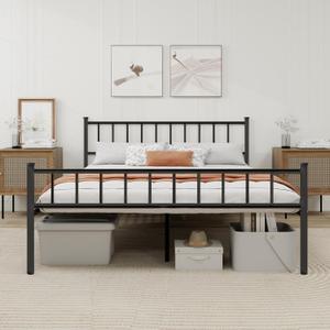 Metal Platform Queen Bed Frame with Headboard Sturdy Steel Slats Support No Box Spring Needed Easy Assembly Black.