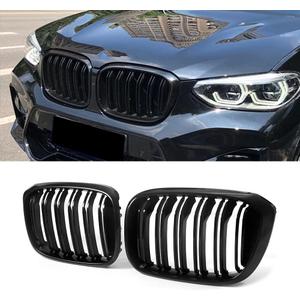 SNA Front Kidney Grille for 2018-2021 BMW X3 G01 2019-2021 X4 G02 (Double Slats ABS Gloss Black X3 Grill, X4 Grill)