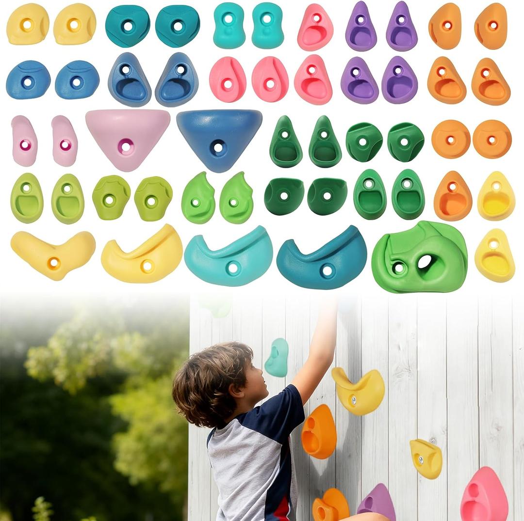 50 PCS Rock Climbing Wall for Kids,Rock Wall Climbing Holds,Adults Climbing Wall Grip Kits Holds Up to 230 lbs for Outdoor Indoor Home Playground Climbing Holds（Pastel Color）
