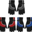 SATINIOR 3 Pairs Kids Waterproof Winter Gloves Warm Snow Ski Gloves Adjustable for Boy Girl Toddler Cold Weather (4-8 Years,Red, Blue, Gray)