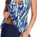 Yonique Women 2 Piece Flowy Tankini Swimsuits with Boyshorts V Neck Swim Tank Tops Bathing Suits Modest Swimwear (Large, Blue Tie Dye)