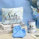 4 Pcs 60 and Fabulous Tumbler 60th Birthday Gifts for Women Inspirational 12oz Marble Stainless Steel Insulated Tumbler Sixty and Fabulous Makeup Bag Wine Sign Keychain Socks, 60th