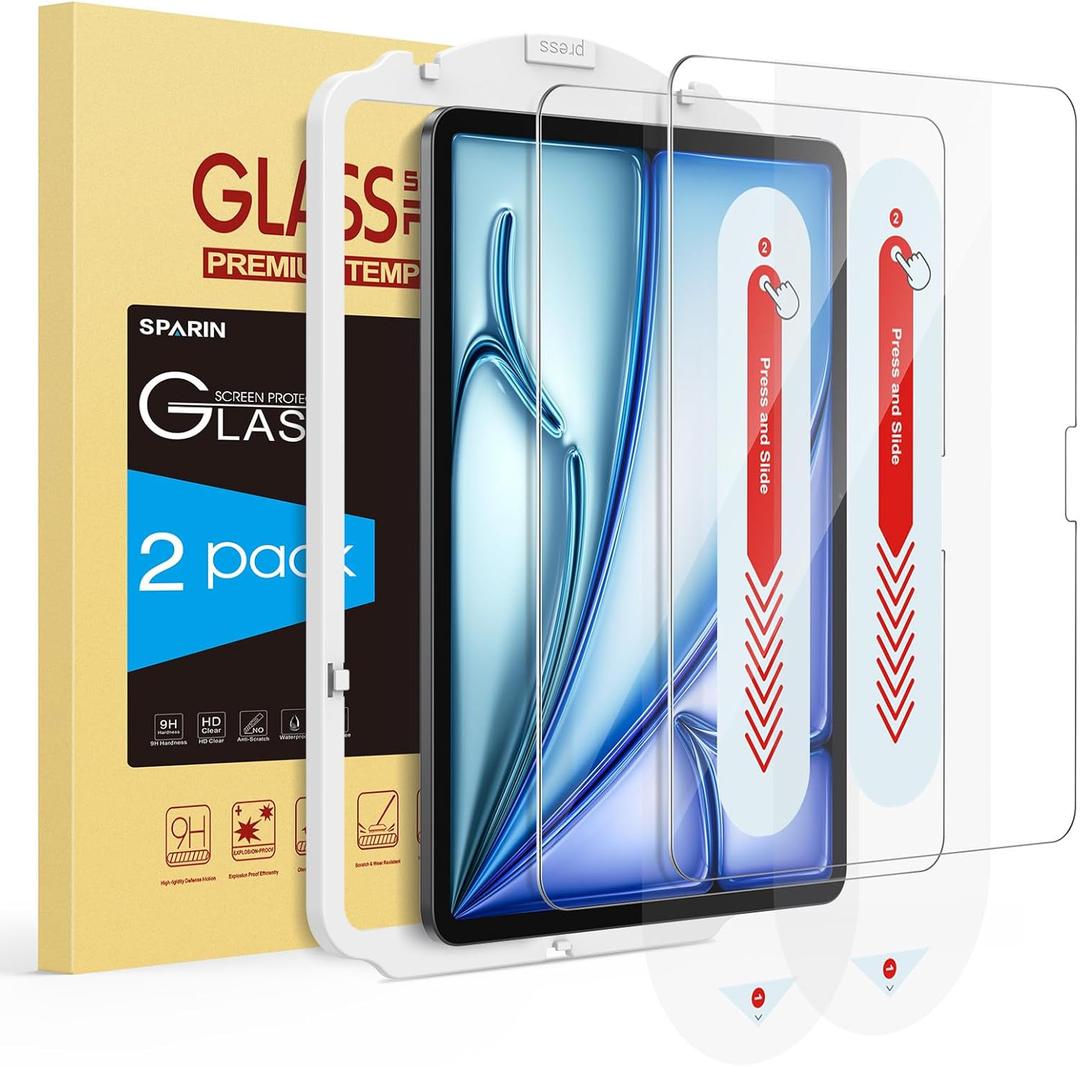 SPARIN Screen Protector for iPad Air 11 Inch M3/M2 (2025/2024, 7th/6th Generation), Auto-Alignment Frame, 9H Tempered Glass Film, Apple Pencil Compatible and Case Friendly, Ultra Clear [2 Pack]