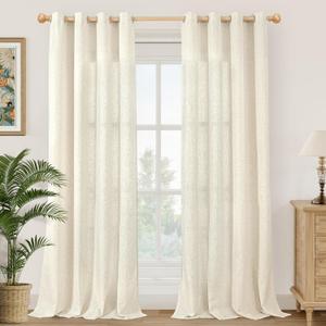 YoungsTex 95 Inch Long Beige Linen Curtains 2 Panels for Living Room, Light Filtering Drapes Natural Semi Sheer Window Treatments with Grommet Floor Length for Bedroom Farmhouse, 52 X 95 Inch