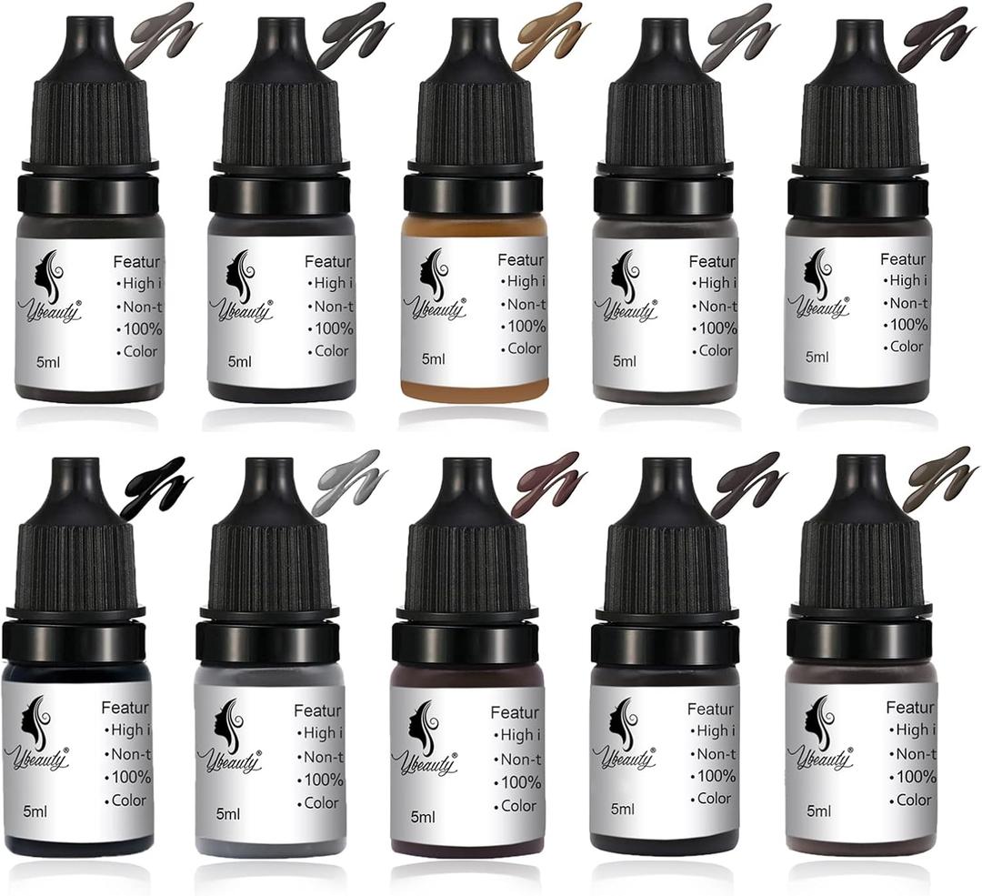 Tattoo Ink Permanent Eyebrow Make up Pigement for Eyebrows Eyeliner Lips Microblading Supplies for Eyebrow Machine Pigment Set for Professional Beauty Supplies (10 Colors)