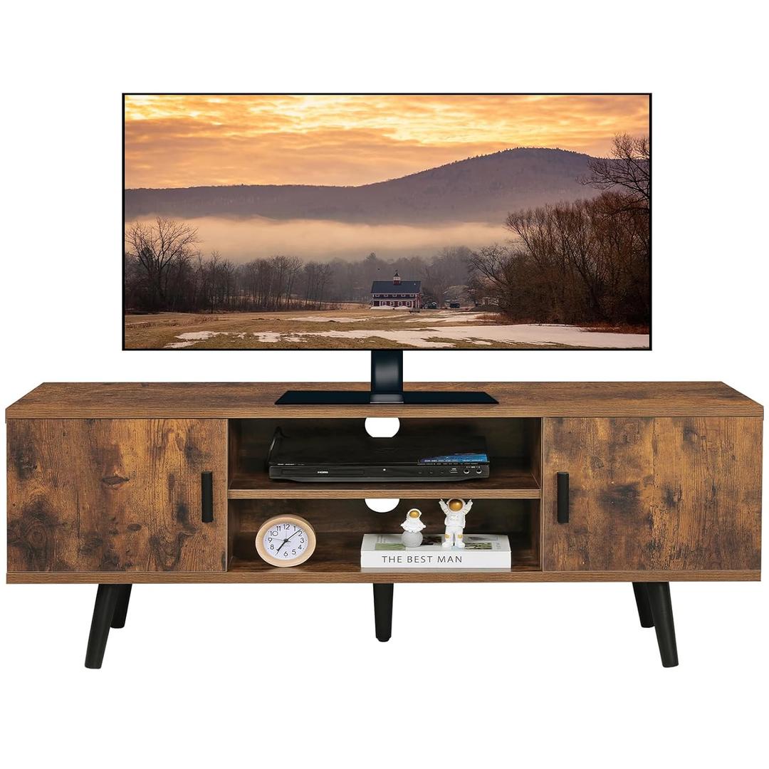 Iwell TV Stand for 55 Inch TV, TV Console with 2 Cabinets and Shelves, TV Stands for Living Room/Bedroom, Rustic Brown