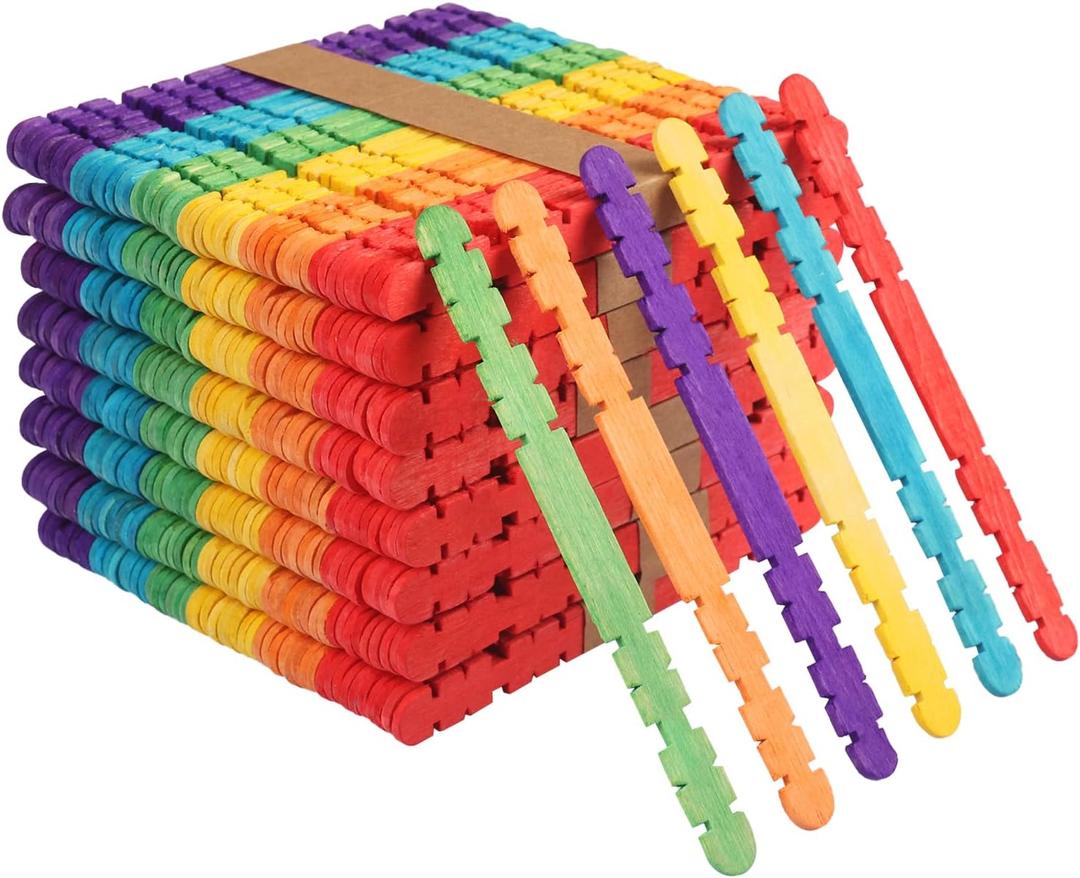 1200 PCS Colorful Sawtooth Wood Craft Sticks, 4.5 inch Rainbow Sawtooth Wood Craft Sticks, Colorful Popsicle Sticks for Crafts, Art Supplies, DIY Craft Creative Designs, by GNIEMCKIN