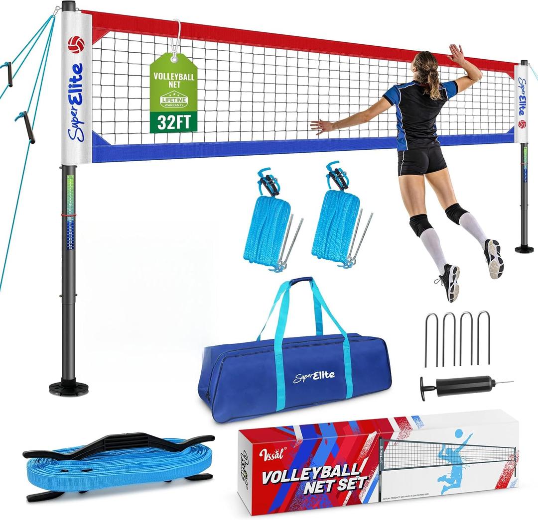 Professional Volleyball Net Set Heavy Duty for Outdoor Backyard Portable with Aluminum Scoring Poles, 20ft/32ft Optional Nets System, Adjustable Regulation Height