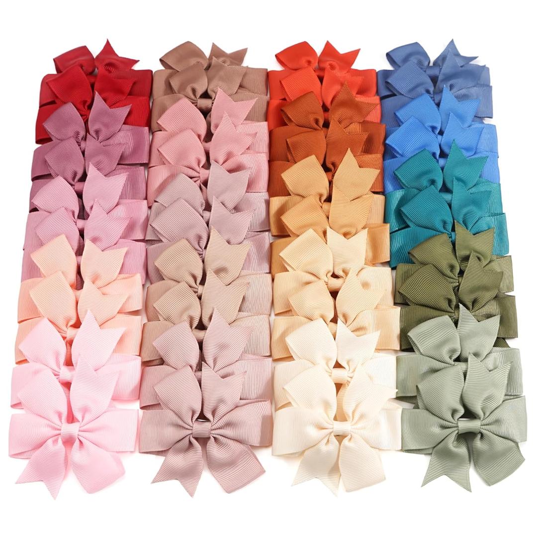 CLLOT 40PCS 3 Inch Boutique Grosgrain Ribbon Pinwheel Hair Bows Alligator Clips for Baby Girls Toddlers Accessories Teens In Pairs(Pastel Colors)