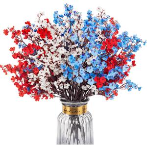 4th of July Babys Breath Artificial Flowers 16 Bundles Red White Blue Fake Silk Flowers Patriotic Memorial Flowers for Independence Day Home Decorations Memorial Day Flowers for Cemetery