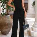 PRETTYGARDEN Womens Summer Outfits 2 Piece Sets Casual Ribbed Knit Crop Tube Top Wide Leg Pants Spring Matching Lounge Set (Black, XL)