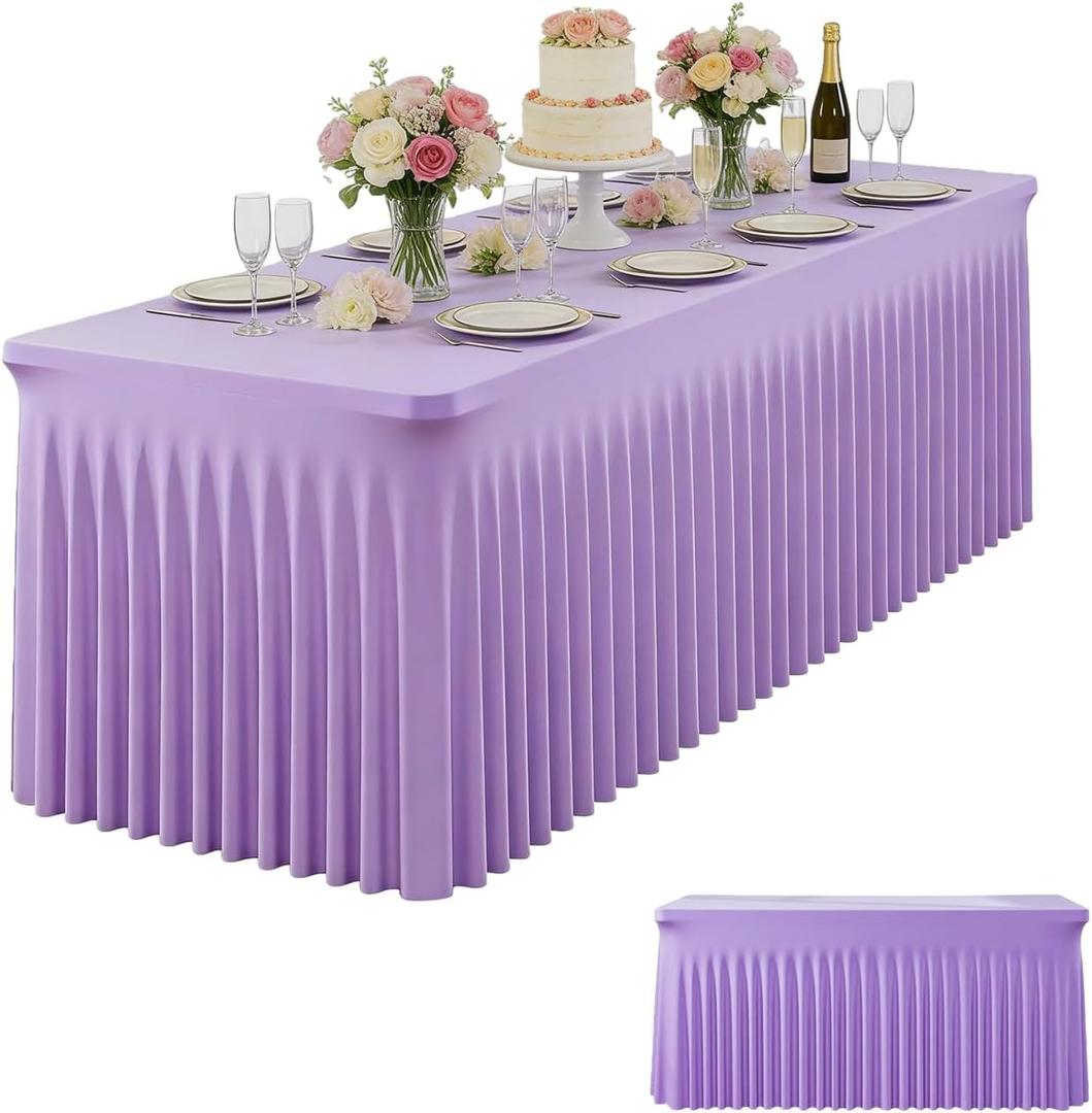 Light Purple Spandex Table Skirt for Rectangle Tables (4ft) | 1-Pack Stretch Pleated Tablecloth for 48" L x 24" W x 30" H Rectangular Tables | Suitable for Banquets, Trade Shows, Birthday