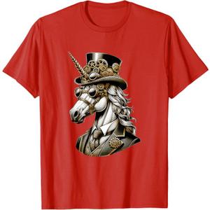 Steampunk Unicorn Women Men Kids Steampunk Unicorn T-Shirt (Small, Red)