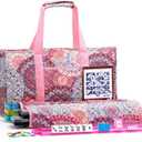 American Mahjong Tile Set with Pink Printed Carrying Bag, 166 Blue Tiles, 4 All-in-One Color Racks/Pushers, Mah Jongg Sets, Mahjong Game Set for Travel, Christmas, Birthday Gifts, 10.16 x 22.86 x 50.8 cm