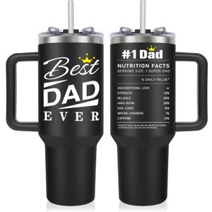 Fathers Day Birthday Gifts for Dad Him, Dad Gifts from Daughter Son, Best Dads Ever Gift, Funny Dads Gift Idea, 40 oz Coffee Tumbler With Handle Straw