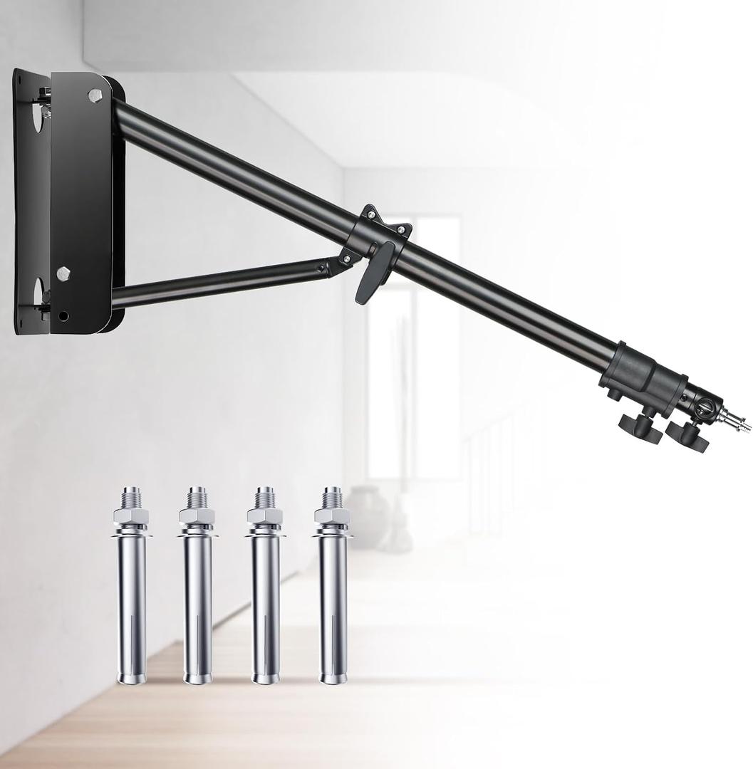 MACTREM Ring Light Wall Mount, 71.65/182cm Wall Mounting Triangle Boom Arm for Strobe Light, Photography, Softbox, Reflector,Umbrella,Studio Video Light, Support 180Rotation