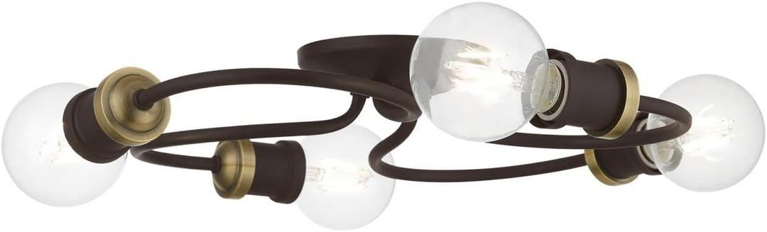 Livex Lighting, 46384-07, Bromley, Large Flush Mount, Bronze with Antique Brass Accents