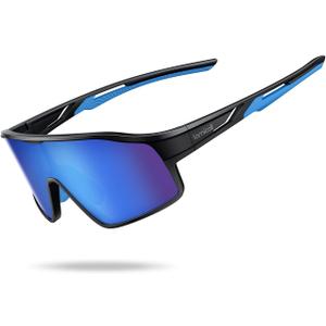Lamicall Polarized Kids Baseball Sunglasses for Age 8-14 - UV400 Protection Sports Cycling Sun Glasses for Boys Girls Youth (Black Frame-blue Lens)