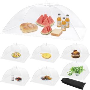 Mesh Food Covers for Outside - 1 Extra Large (40 x 24 in) & 6 Large (17 x 17 in) Food Tents, Collapsible and Reusable Food Covers for Outdoors Picnic, BBQ, Camping, Party Supplies (White)