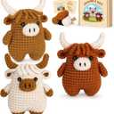 Fortuning's JDS Crochet Kit for Beginners - Crochet Highland Cow Beginner Crochet Kit for Adults, Complete Scottish Cow Crochet Animal Kits, Easy Crocheting Knitting Starter Kits Gifts, Brown Highland Cow