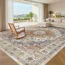 Madane Washable Rug 8x10 Area Rugs for Living Room, Ultra-Thin Non-Slip Backing Rug, Stain Resistant Vintage Large Area Rug for Bedroom (Turmeric/Grey, 8'x10')