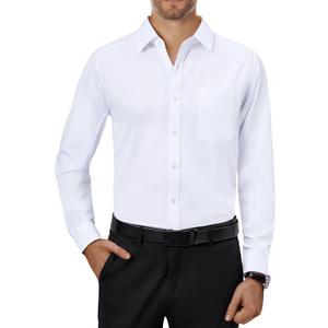 Alimens & Gentle Mens Dress Shirts 4-Way Stretch Long Sleeve Button Down Shirts for Men Collared Casual Formal Solid Shirts, White, Medium