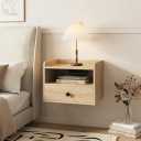 BonVache Floating Bedside Table Set of 1, Sockets and USB & USB-C, Natural