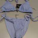 ZAFUL Bikini Sets for Women Halter Two Piece Swimsuit Ribbed High Cut Tie Side Thong Bathing Suit Sexy Padded Swimwear (Medium, Light Blue)