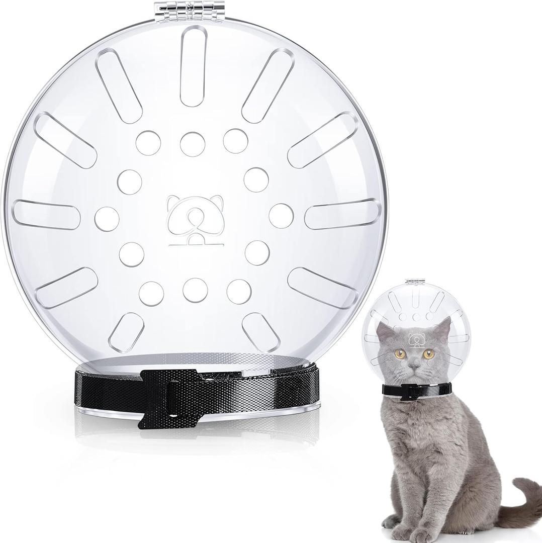 Cat Transparent Muzzle with Breathable Hood, Cat Muzzle for Grooming Adjustable Kitten Mouth Cover Helmet Anti-bite Helmet Grooming Mask for Dog Pet(XL)