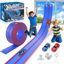 15 Ft Flexible Race Track for Kids, DIY Car Track Set with 2 Toy Cars & 3 Suction Cup Ramps, Easter Basket Stuffers for Teens & Boys Girls, Creative Easter Gifts for Kids, Blue